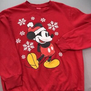 Disney Unisex Mickey Mouse Snowflake Holiday Sweatshirt‎ Red Size Medium